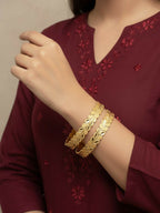 NVR Women Set of 2 Leaf Design Gold Plated Kada Bangle | Grocsy