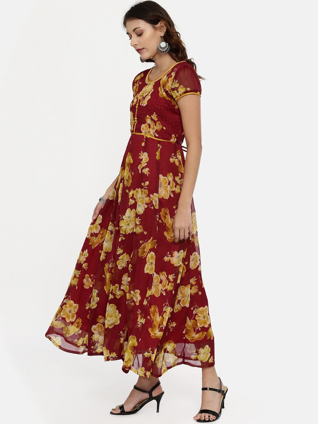 Souchii Maroon Printed Maxi Dress | Grocsy
