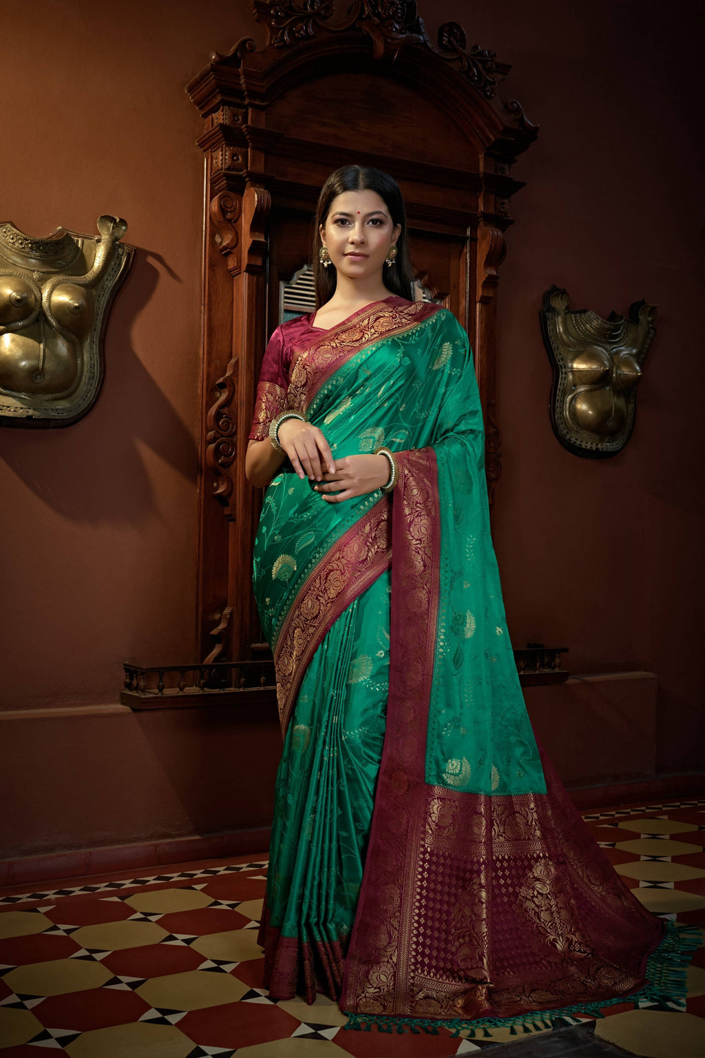 Vardha Indigo Blue Golden Zari Banarasi Satin Silk Saree | Grocsy