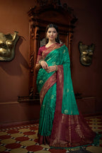 Vardha Indigo Blue Golden Zari Banarasi Satin Silk Saree | Grocsy