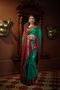 Vardha Indigo Blue Golden Zari Banarasi Satin Silk Saree | Grocsy