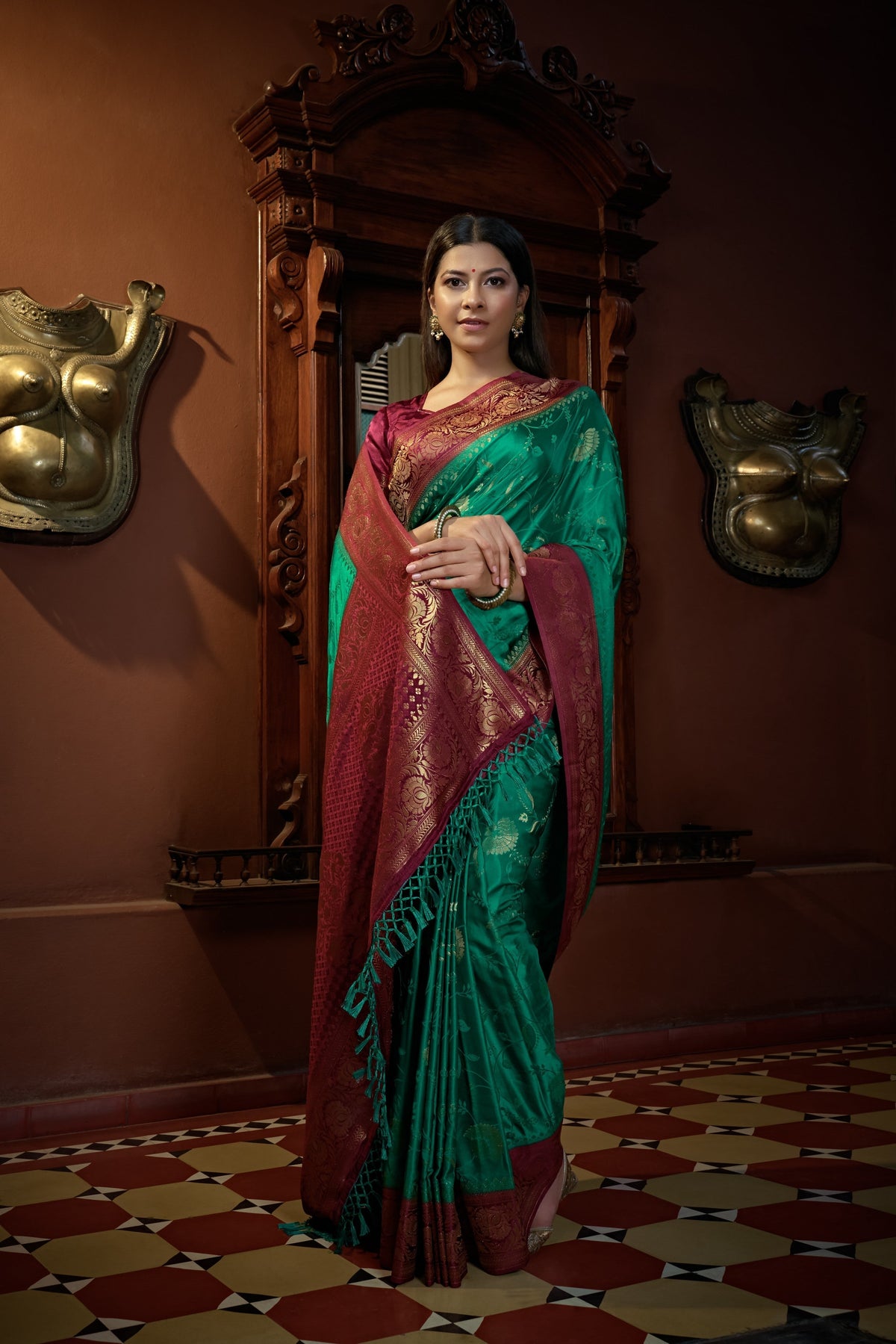 Vardha Indigo Blue Golden Zari Banarasi Satin Silk Saree | Grocsy