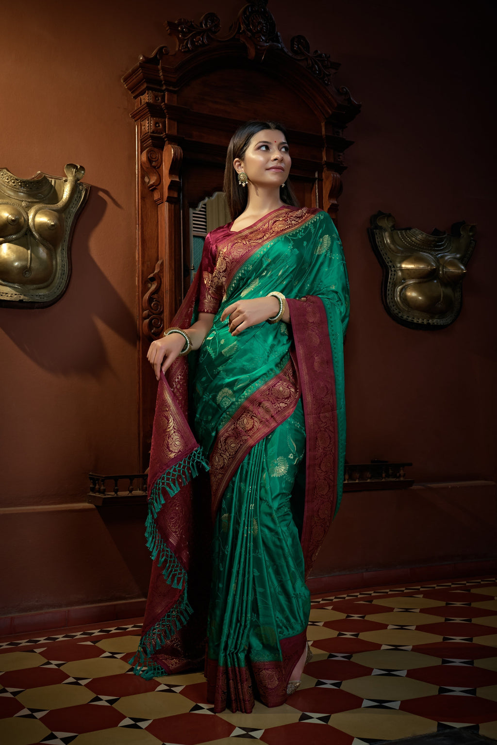 Vardha Indigo Blue Golden Zari Banarasi Satin Silk Saree | Grocsy