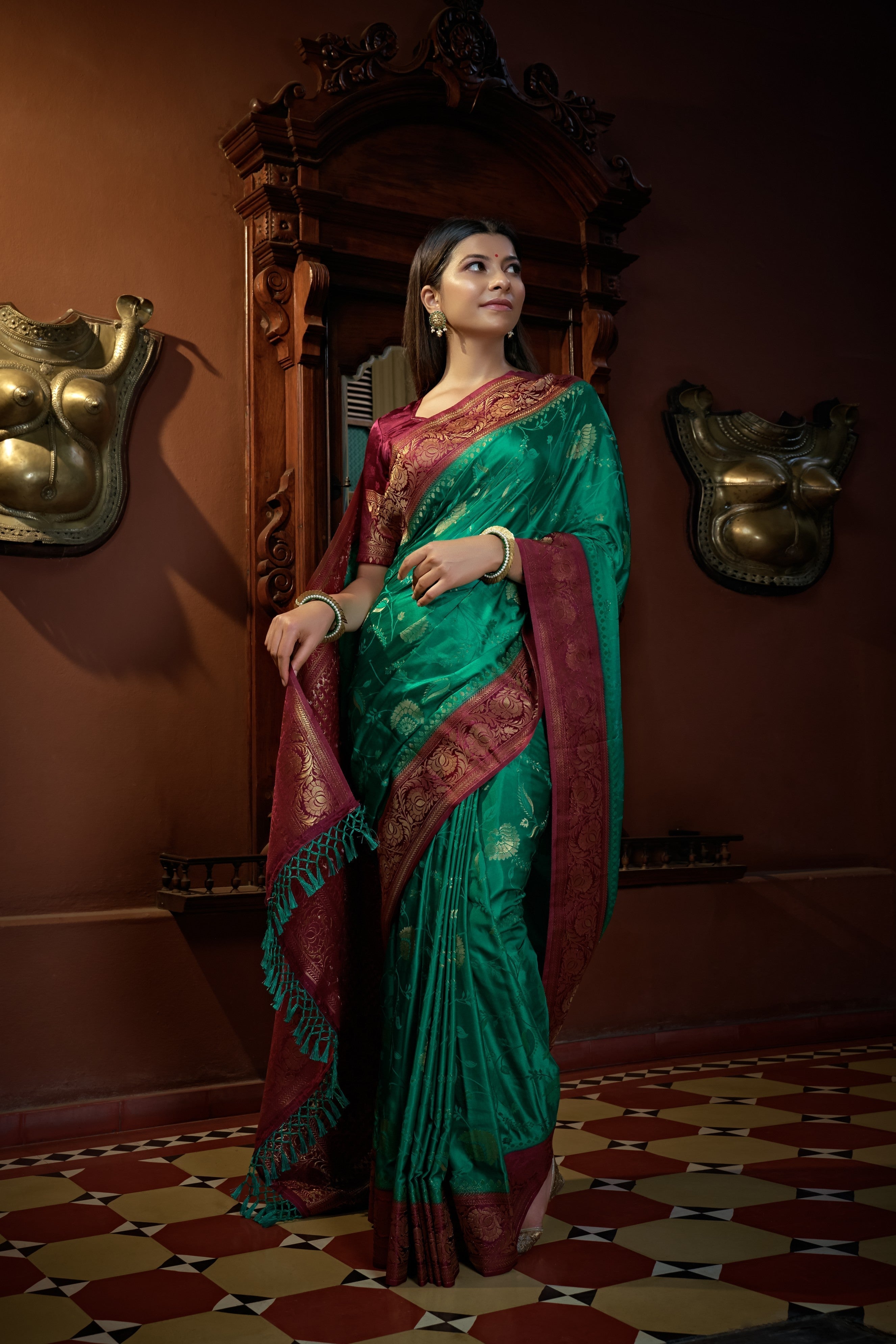 Vardha Indigo Blue Golden Zari Banarasi Satin Silk Saree | Grocsy