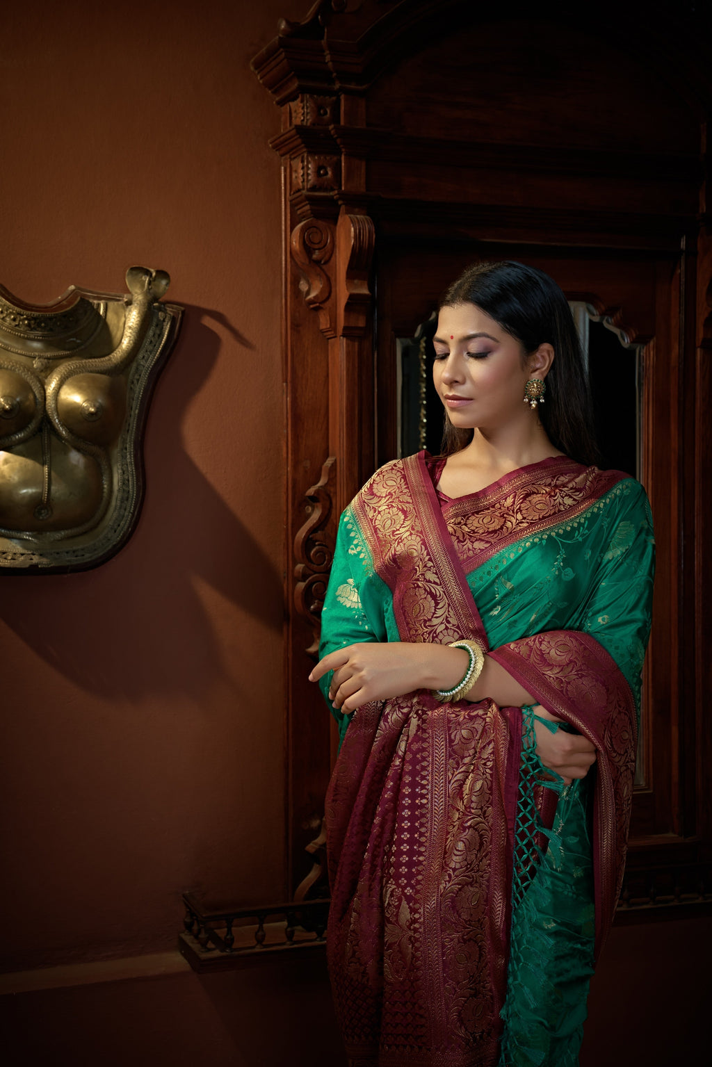 Vardha Indigo Blue Golden Zari Banarasi Satin Silk Saree | Grocsy