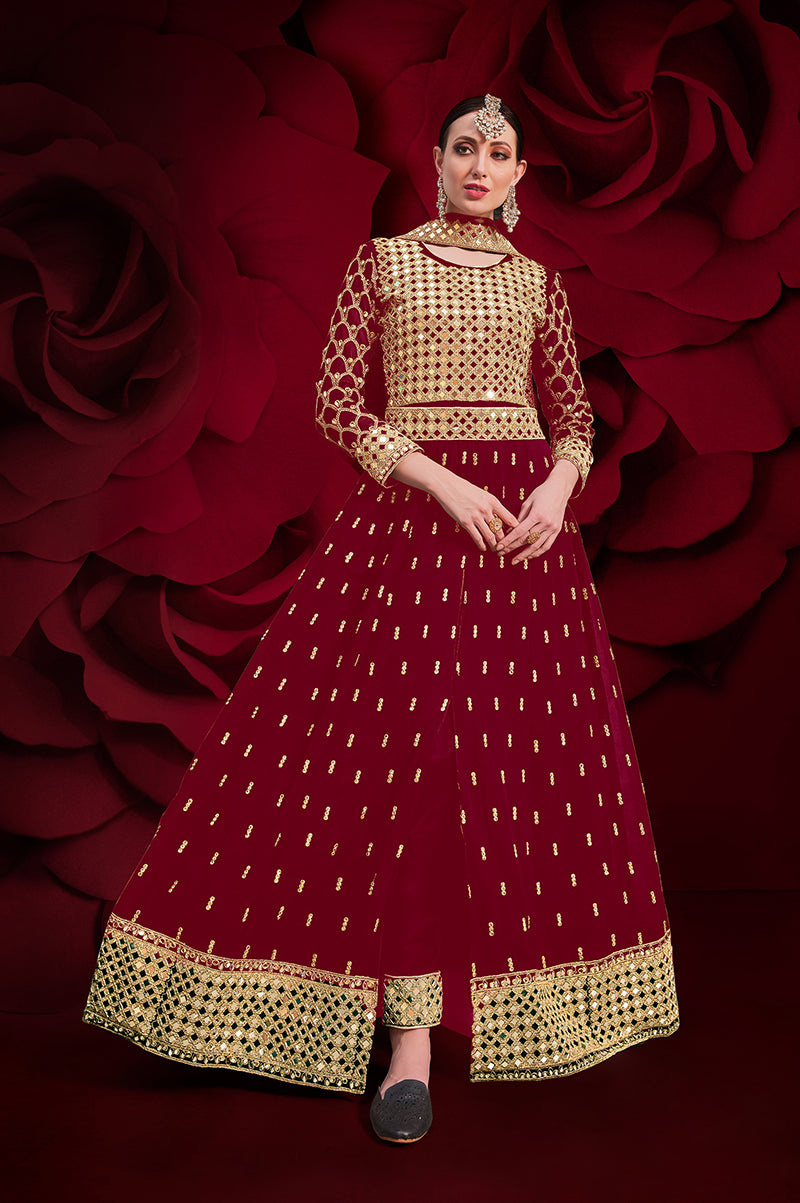 Monjolika Fashion Red Color Georgette Festival Anarkali Salwar Suit | Grocsy