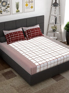 Story@home Maroon & White Geometric 152 TC Queen Bedsheet with 2 Pillow Covers | Grocsy