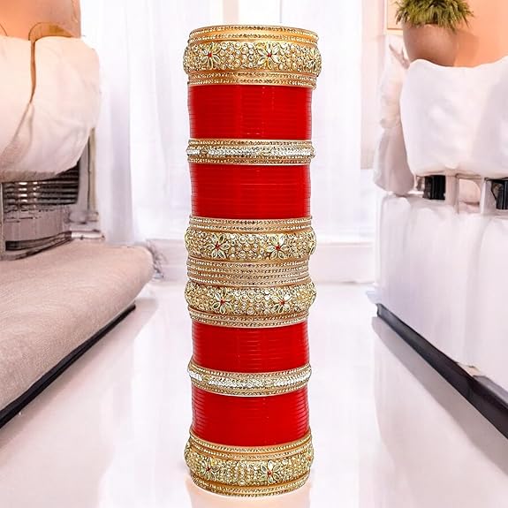 Tehzeeb Creations Bridal Bangle Set Red Designer Chura Punjabi Choora Fashion Jewellery Chuda Set | Grocsy