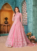 Monjolika Fashion Pink Color Net Designer Floor Length Suit | Grocsy