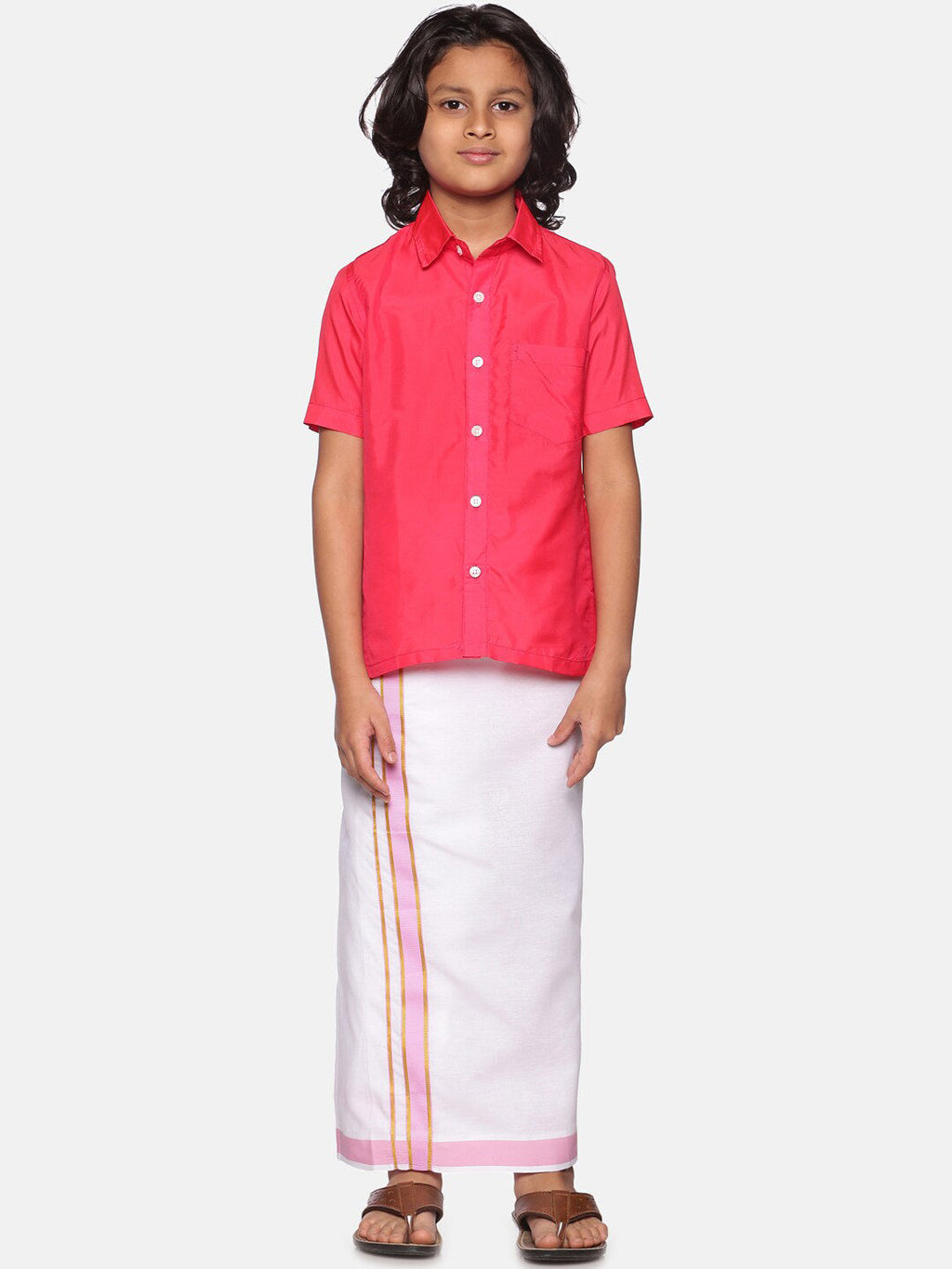 Sethukrishna Boys Pink & White Shirt with Dhoti | Grocsy