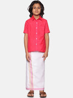 Sethukrishna Boys Pink & White Shirt with Dhoti | Grocsy
