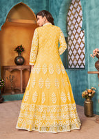 Monjolika Fashion Yellow Color Net Designer Floor Length Suit | Grocsy