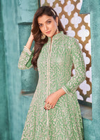 Monjolika Fashion Sea Green Color Net Designer Floor Length Suit | Grocsy