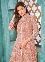 Monjolika Fashion Peach Color Net Designer Floor Length Suit | Grocsy