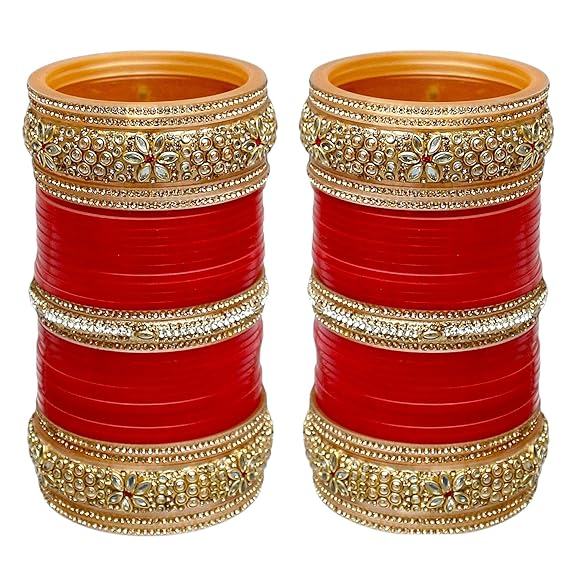 Tehzeeb Creations Bridal Bangle Set Red Designer Chura Punjabi Choora Fashion Jewellery Chuda Set | Grocsy