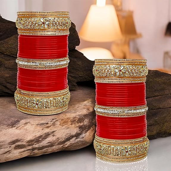 Tehzeeb Creations Bridal Bangle Set Red Designer Chura Punjabi Choora Fashion Jewellery Chuda Set | Grocsy