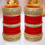 Tehzeeb Creations Bridal Bangle Set Red Designer Chura Punjabi Choora Fashion Jewellery Chuda Set | Grocsy