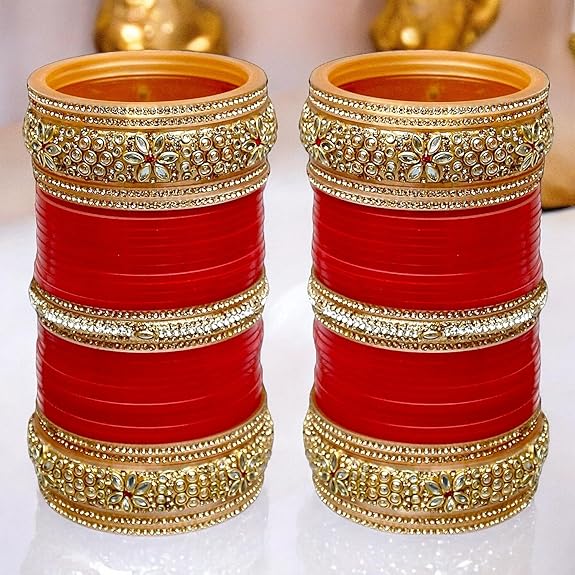 Tehzeeb Creations Bridal Bangle Set Red Designer Chura Punjabi Choora Fashion Jewellery Chuda Set | Grocsy