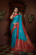Vardha Crimson Red Golden Zari Banarasi Satin Silk Saree | Grocsy