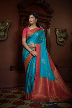 Vardha Crimson Red Golden Zari Banarasi Satin Silk Saree | Grocsy