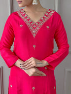 The52 Red Women Embroidered Viscose Kurta Pant and Dupatta set | Grocsy