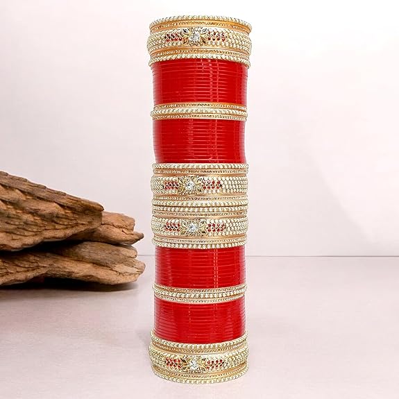 Tehzeeb Creations Bridal Bangle Set Red Designer Chura Wedding Punjabi Choora Fashion Jewellery Chuda Set for Women | Grocsy