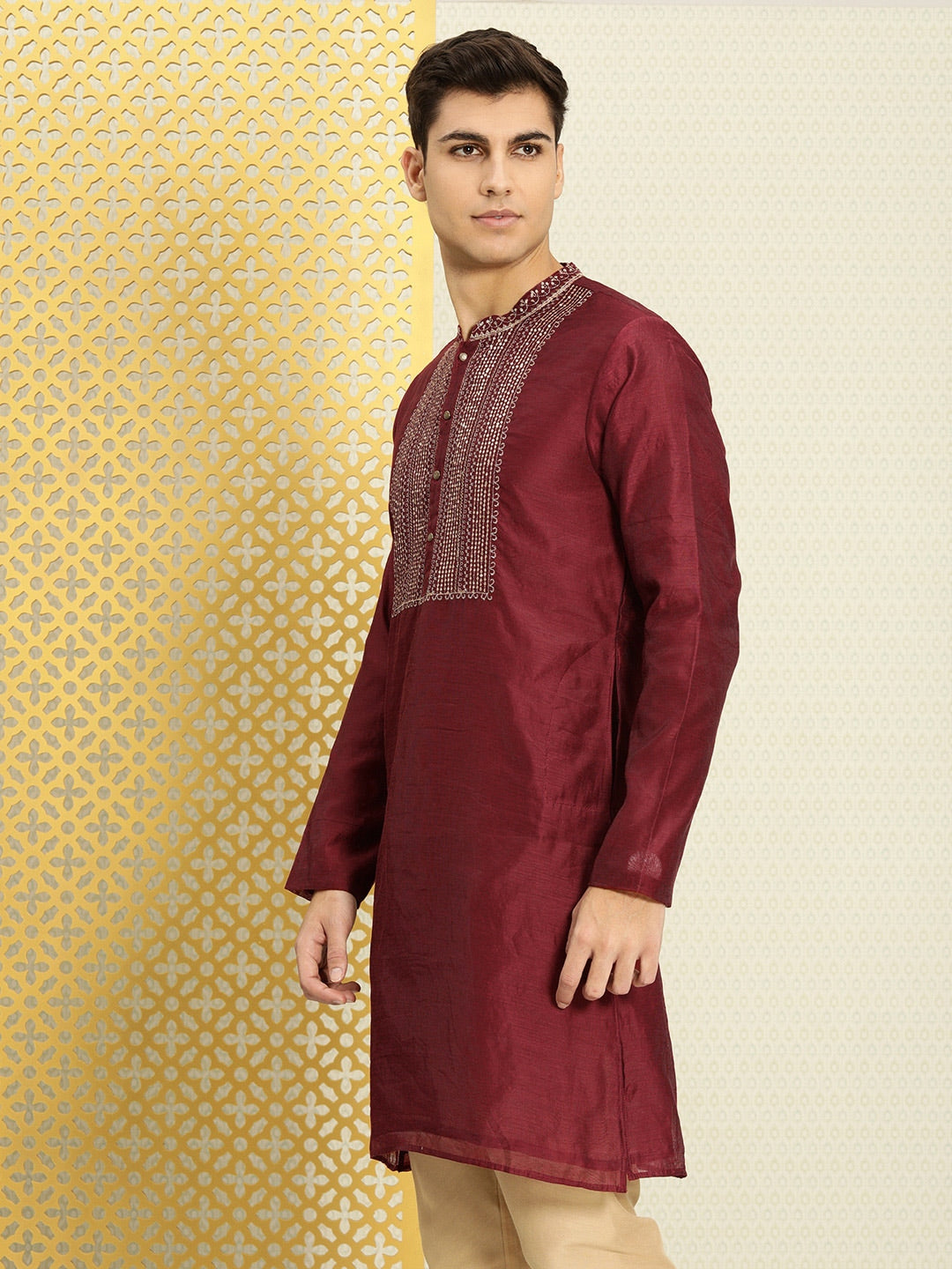 House of Pataudi Men Yoke Design Long Sleeves Jashn Kurta | Grocsy