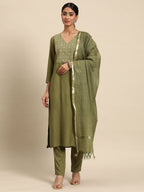 All About You Ethnic Motifs Yoke Design Regular Kurta with Trousers & With Dupatta | Grocsy