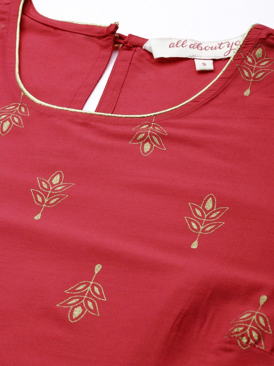 All About You Women Red Ethnic Motifs Kurta with Trousers | Grocsy
