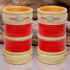 Tehzeeb Creations Bridal Bangle Set Red Designer Chura Wedding Punjabi Choora Fashion Jewellery Chuda Set for Women | Grocsy