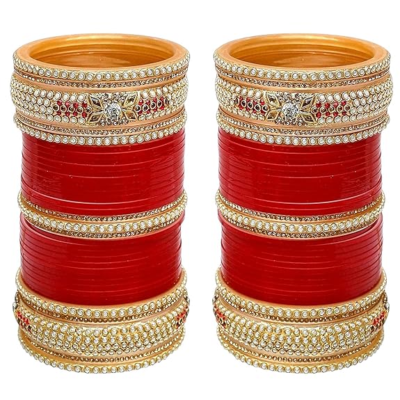 Tehzeeb Creations Bridal Bangle Set Red Designer Chura Wedding Punjabi Choora Fashion Jewellery Chuda Set for Women | Grocsy