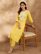 Indo Era Women Ethnic Motifs Embroidered Regular Thread Work Kurta with Trousers | Grocsy
