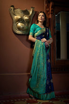 Vardha Cobalt Blue Golden Zari Banarasi Satin Silk Saree | Grocsy