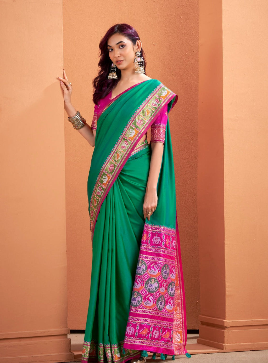 Anaita Green Silk Zari Weaving With Classic Patola Saree With Blouse | Grocsy