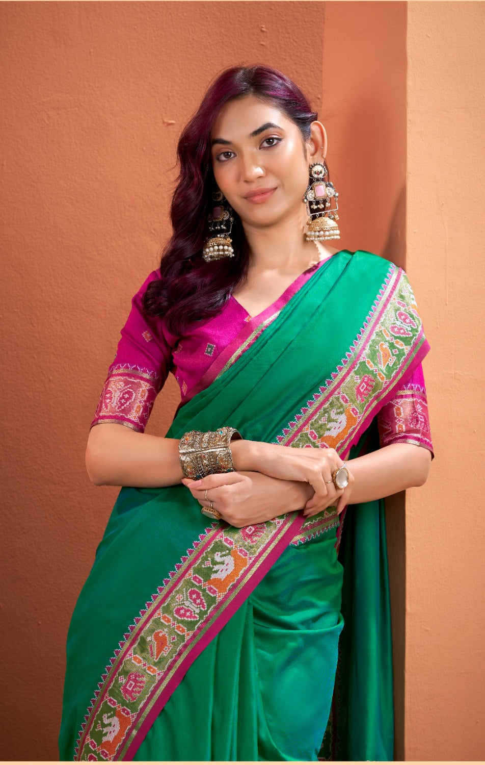 Anaita Green Silk Zari Weaving With Classic Patola Saree With Blouse | Grocsy