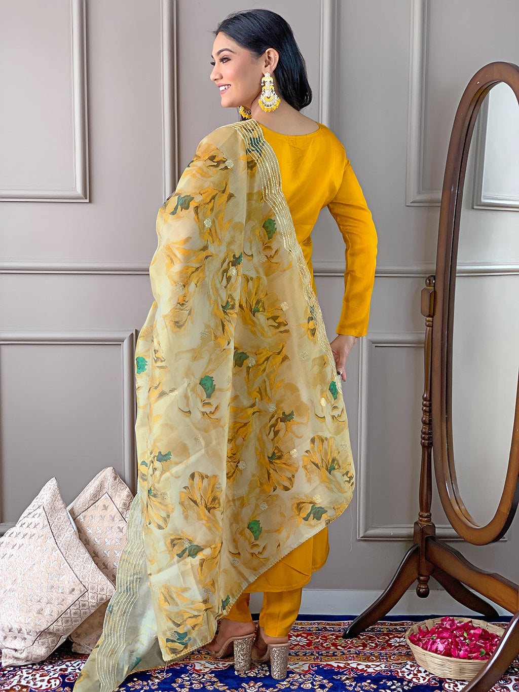 The52 Gorgeous Embroidered Viscose Fabric Straight Kurta, Pant and Dupatta Set | Grocsy