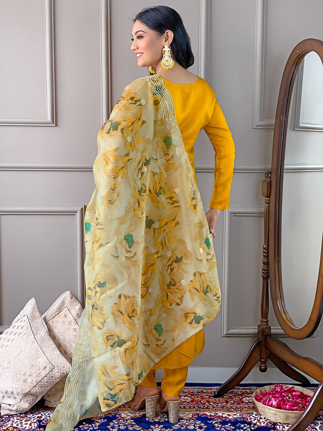 The52 Gorgeous Embroidered Viscose Fabric Straight Kurta, Pant and Dupatta Set | Grocsy