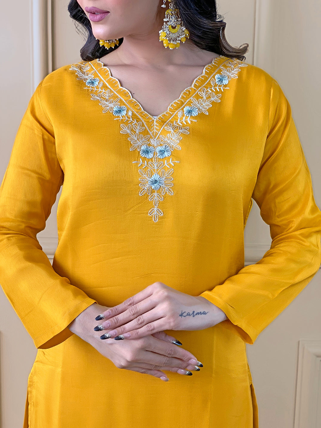 The52 Gorgeous Embroidered Viscose Fabric Straight Kurta, Pant and Dupatta Set | Grocsy