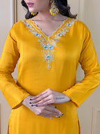 The52 Gorgeous Embroidered Viscose Fabric Straight Kurta, Pant and Dupatta Set | Grocsy