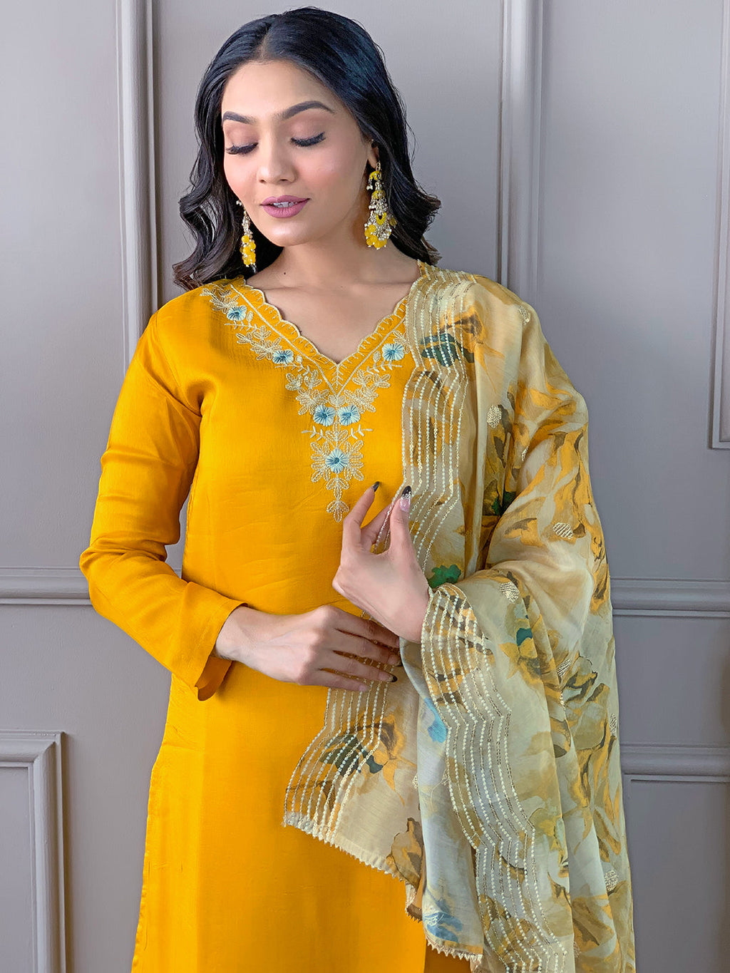 The52 Gorgeous Embroidered Viscose Fabric Straight Kurta, Pant and Dupatta Set | Grocsy
