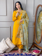 The52 Gorgeous Embroidered Viscose Fabric Straight Kurta, Pant and Dupatta Set | Grocsy