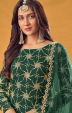 Monjolika Fashion Green Embroidered Palazzo Salwar Suit | Grocsy