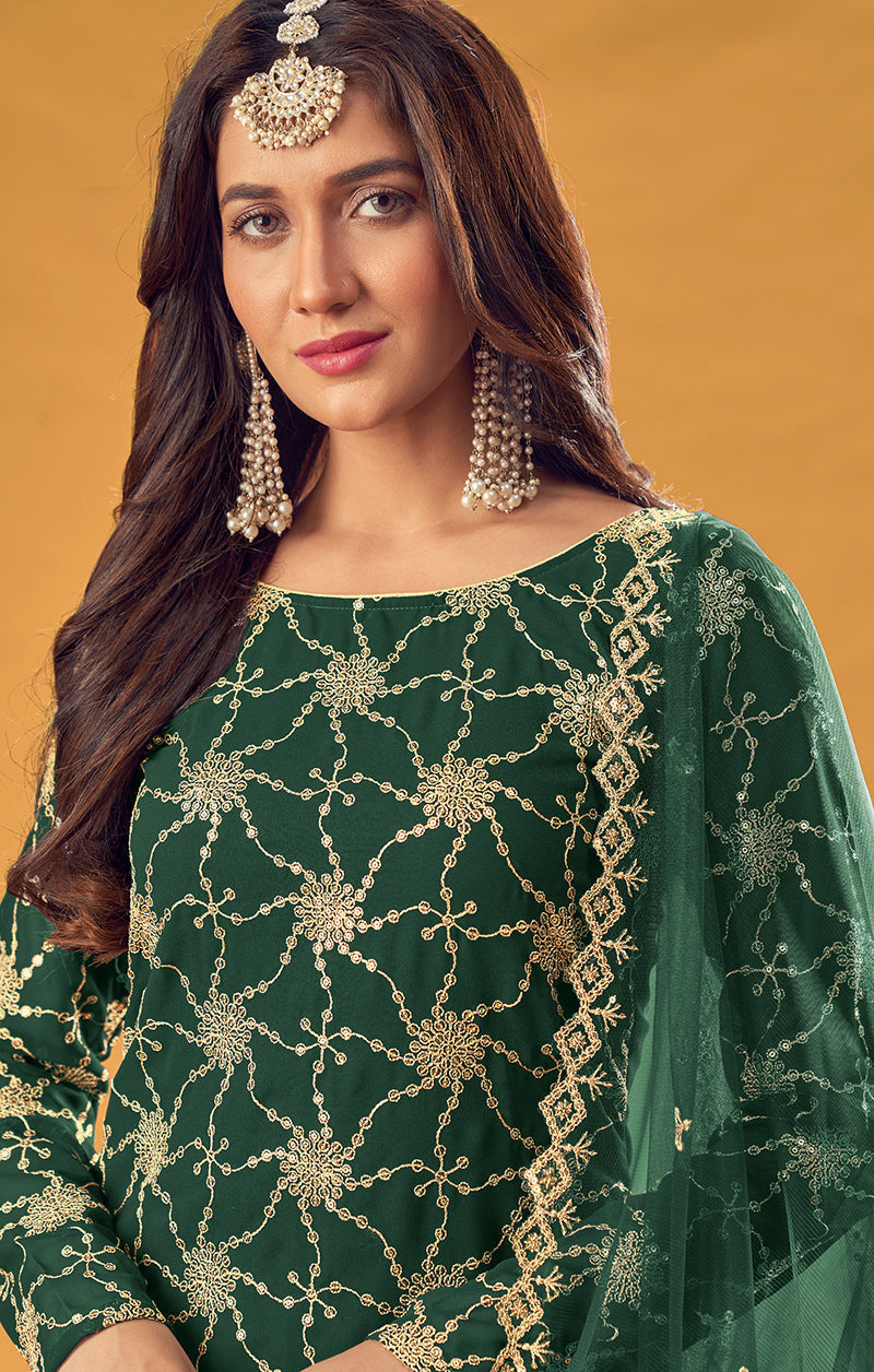 Monjolika Fashion Green Embroidered Palazzo Salwar Suit | Grocsy