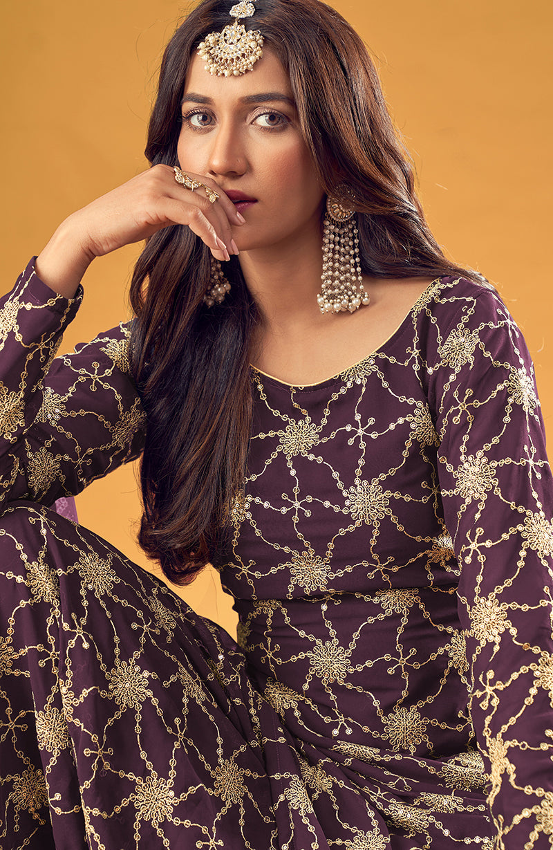 Monjolika Fashion Purple Embroidered Palazzo Salwar Suit | Grocsy