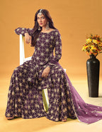 Monjolika Fashion Purple Embroidered Palazzo Salwar Suit | Grocsy