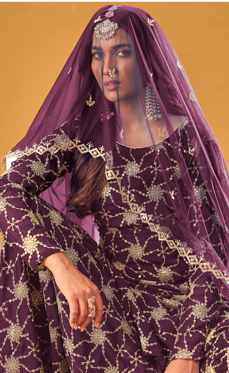 Monjolika Fashion Purple Embroidered Palazzo Salwar Suit | Grocsy