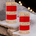 Tehzeeb Creations Bridal Bangle Set Chura Red White Kundan & Golden Stone Choora Wedding Punjabi Chuda for Women | Grocsy