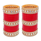 Tehzeeb Creations Bridal Bangle Set Chura Red White Kundan & Golden Stone Choora Wedding Punjabi Chuda for Women | Grocsy
