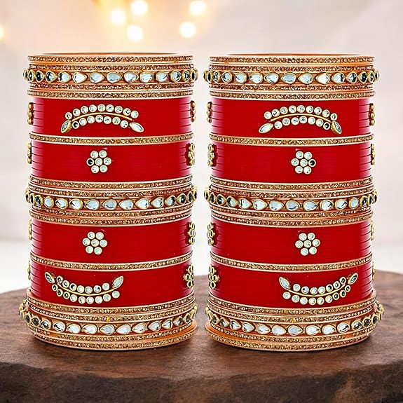 Tehzeeb Creations Bridal Bangle Set Red Designer Chura Wedding Punjabi Choora Fashion Jewellery Chuda For Women | Grocsy