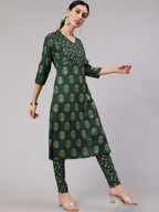 Aks Women Ethnic Motifs Printed Angrakha Kurta with Trousers | Grocsy